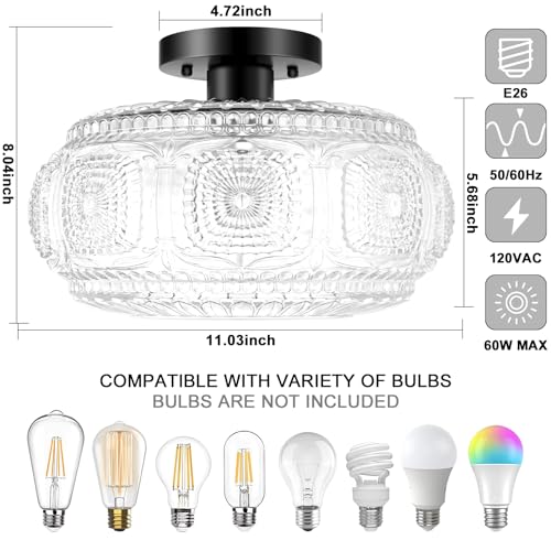 Image of 11 Inch Globe Glass Semi Flush Mount Ceiling Light Fixture, Black
