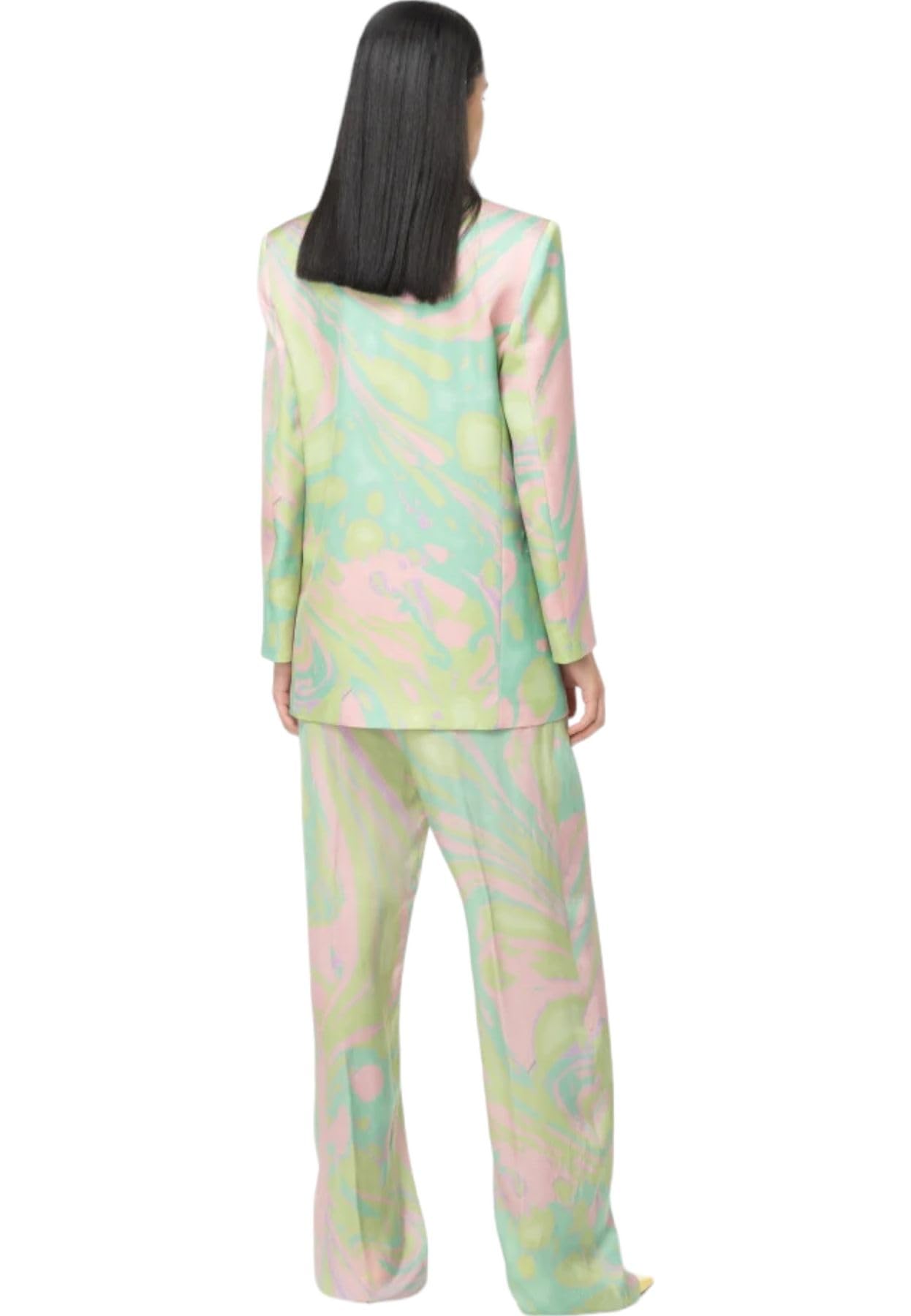 Pinko Penati Pantalón Satin Estampado Splash Vestir, Sn2_Mult.Verde/Rosa, 36 para Mujer