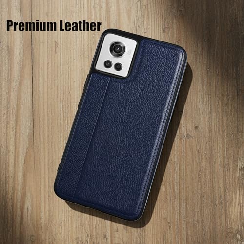 Image of Leather Case for OnePlus 10R Premium Protective Stylish Slim Cover with Shockproof Raised Edges Blue