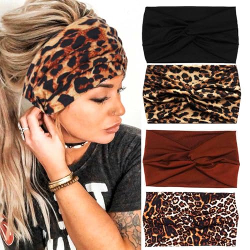 GORTIN Headbands for Women Wide Boho Headband Leopard Head Wraps Twist Turban Hair Bands Stretch Head Band Hair Accessories (A-Perfect leopard)