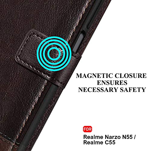 Image of TheGiftKart Flip Back Cover Case for Realme Narzo N55 / Realme C55 | Dual-Color Leather Finish | Inbuilt Stand & Pockets | Wallet Style Flip Case for Realme Narzo N55 / Realme C55 (Coffee & Brown)