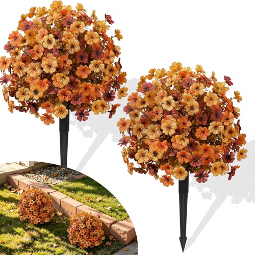 Alupssuc 2Pcs 20 UV Resistant Artificial Fall Ball Flowers for Outdoors