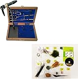 Fly Tying Standard Tool Kit with Wooden Box, Book & DVD, Rotary Vise, Bobbin, Scissors, Whip Finisher, Complete Fly Fishing Set for Beginners & Pros