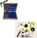 Fly Tying Standard Tool Kit with Wooden Box, Book & DVD, Rotary Vise, Bobbin, Scissors, Whip Finisher, Complete Fly Fishing Set for Beginners & Pros