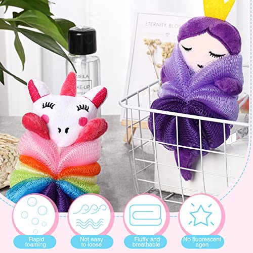 2 Pcs Bath Loofahs Kids Toddler Body Loofahs Cute Cartoon Kids Loofah Kid Bath Sponges Loofah Bath Pouf Body Scrubber Mesh Loofah Sponges For Children Shower Washing Exfoliating (Unicorn, Princess) #TOP5