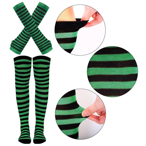 Image of Tongcloud Women's Striped Knee High Socks, Over Knee Thigh High Socks, Arm Warmer and Fingerless Gloves Set