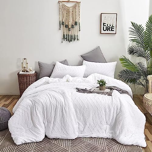 Misstone Tufted White Comforter Set Full Boho Jacquard Bedding Comforter