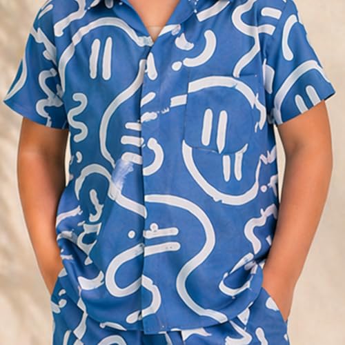 Image of superminis Boys Co-Ord Set Rayon Shirt & Shorts Set (2-10 Years) | Printed Summer Coord Set for Boys | Casual Outfit with Pockets | Comfortable Kids Matching Set