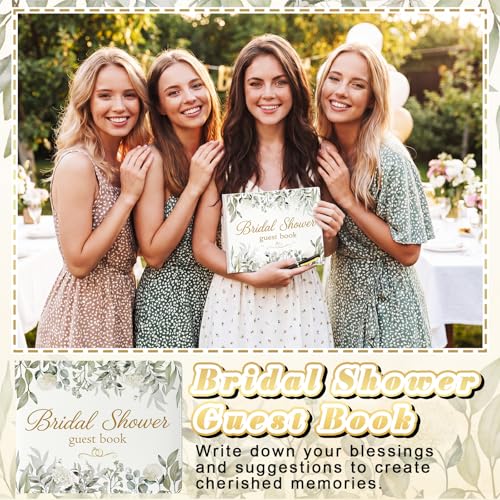Image of Patelai Bridal Shower Guest Book Sage Green Wedding Anniversary Party Decorations Bridal Shower Leather Guest Book with Pen, 112 Pages