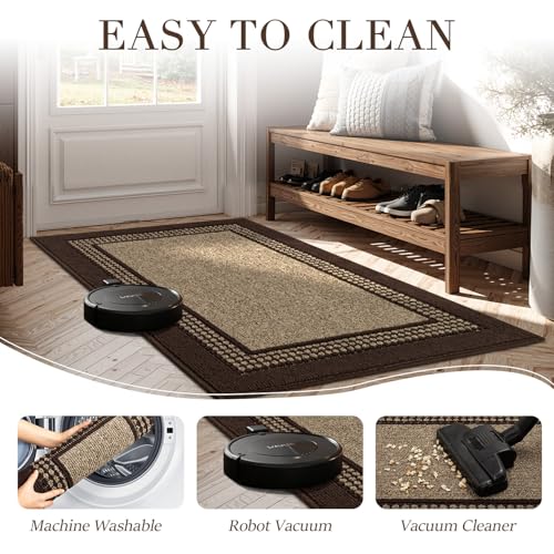 Image of hicorfe Door mat,Dirt Trapper Absorbent Non-Slip Welcome mat (Brown, 20 inchx32 inch(Rectangular))