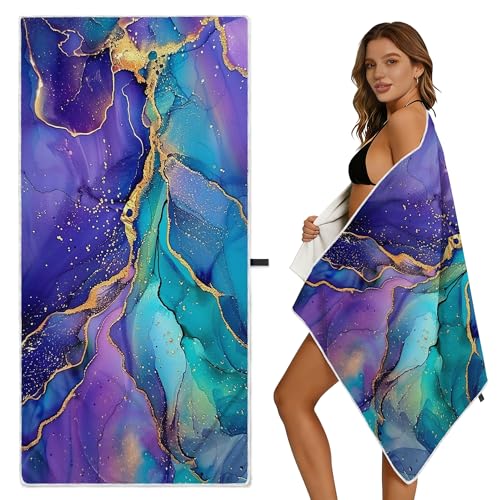 GAIIIIYOU Modern Art Marble Beach Towel Purple Beach Blanket for Swimming Camping Travel