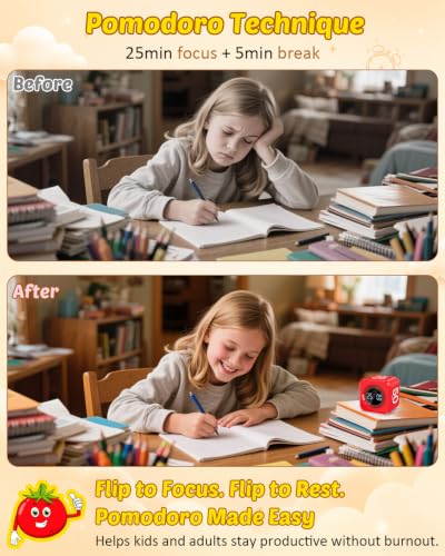 Image of Digital Pomodoro Timer Cube 5 /10 /25 /50min Preset, Silent & Sound Alarm | Visual Productivity Flip Timer for Kids Classroom Desk, Custom Countdown, Gravity Sensor, for ADHD Study Work Game Kitchen