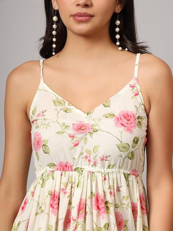 Image of FABRIC FITOOR Women Cotton Lime Green Color Geometric Print Fit & Flared Dress with Shoulder Straps