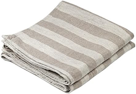BLESS LINEN Jacquard Striped Pure Linen Hand Kitchen Towel, 16 x 30 Inches, Set of 2, Grey/White