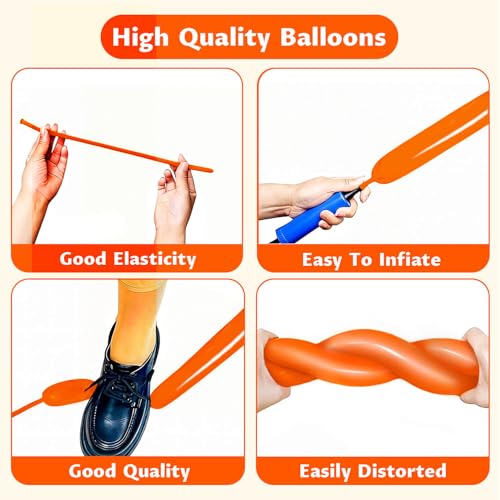 Image of 260 Orange Long Balloons for Balloon Garland Thickening Skinny Latex Twisting Animals Modeling Christmas Birthday Wedding Party Festival Decorations 100pcs