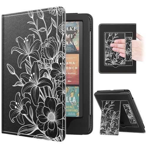 Image of MoKo Case for 7 inch /6.8 inch Kindle Paperwhite(12th /11th Gen-2024 /2021) and Kindle Colorsoft Signature Edition, Slim PU Shell Cover Case with Auto-Wake /Sleep for Kindle Paperwhite 2024, Line Flower