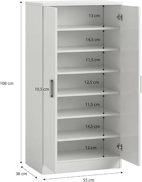 duehome | Zapatero Armario, Mueble Auxiliar, Acabado en Blanco Artik, Modelo Liam 55, Medidas: 55 cm (Largo) x 108 cm (Alto) x 36 cm (Fondo) - 3