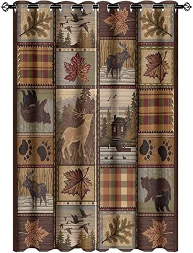 Kazynee Farmhouse Bear Moose Deer Ultra Soft Premier Blackout Curtains,Country Style Vintage Retro Rustic LodgeThermal Insulated Bedroom Noise Reducing Patio Door Grommet Top,21x63in 2 Panels