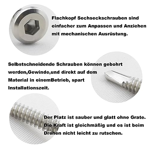 Fajoeda 60 Stück Flachkopf Innensechskantschrauben Bohrschrauben,410 Edelstahl 5.5 X 25mm Selbstschneidende Schraube(16mm bis 38mm verfügbar,Silber)
