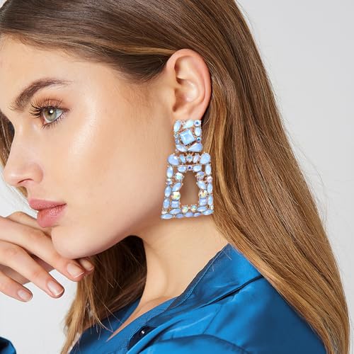 Flyonce Rectangle Dangle Earrings for Women, Rhinestone Crystal Geometric Statement Earring Fashion Jewelry3