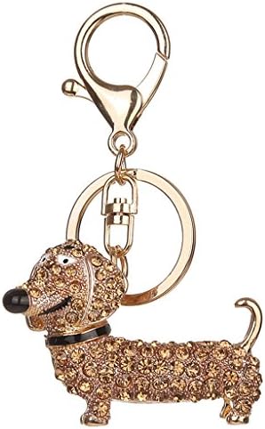 Doober Bling Dog Dachshund Keychain Handbag Purse Pendant Car Holder Key Ring Jewelry (Champagne) image 3