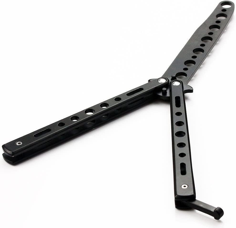 Butterfly Knives Trainer with O-Ring Latch for Beginner, Balisong Trainer with Unsharpened Blade for Practicing Flipping Tricks, Stainless Steel Pocket Tool (Black)