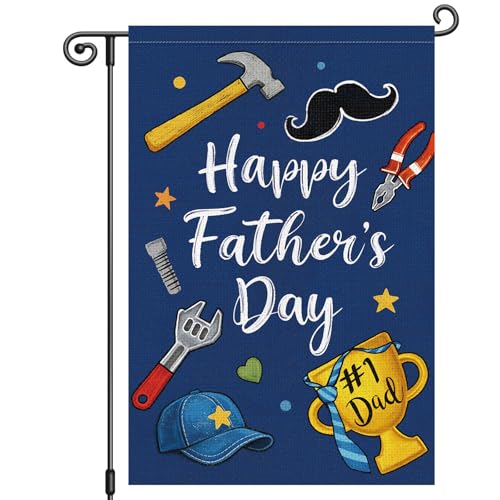 Louise Maelys Happy Fathers Day Garden Flag 12x18 Inch Dad Yard Flag with Tools Design Double Sided Outdoor Banner Sign for Daddy Papa Grandpa Lawn Porch Decor
