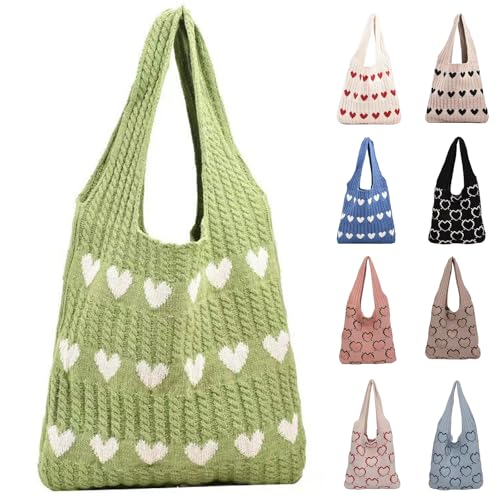 Crochet Shoulder Handbags for Women Y2K Heart Graphic Aestheti Knit Tote Bags Beach Travel Hobo Bags2