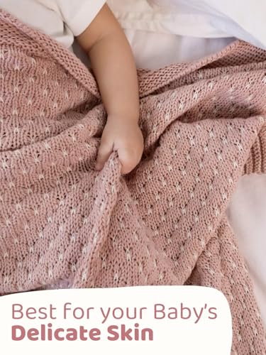 Image of haus & kinder Knitted Baby Blanket with Toy, Breathable Baby Blankets Newborn, Baby Blanket for 0-2 Years, Cozy Blankets for Crib, Nursery & Stroller, New Born Baby Essentials | Blossom