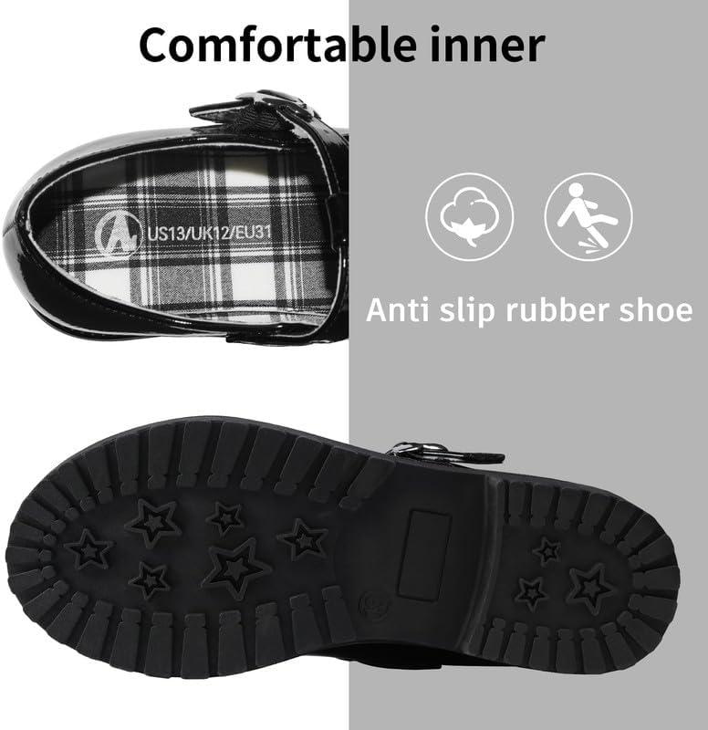 HOMEHOT Girls Mary Jane Dress Shoes with Metal Buckle Strap, Plaid Lining School Party Shoes - Image 4