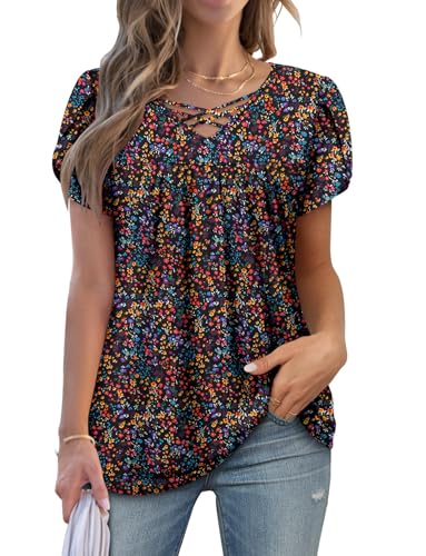 onlypuff Womens Tops Short Sleeve Shirts for Women V Neck Summer Tunic Tops Ladies Blouses Casual Loose Fit3