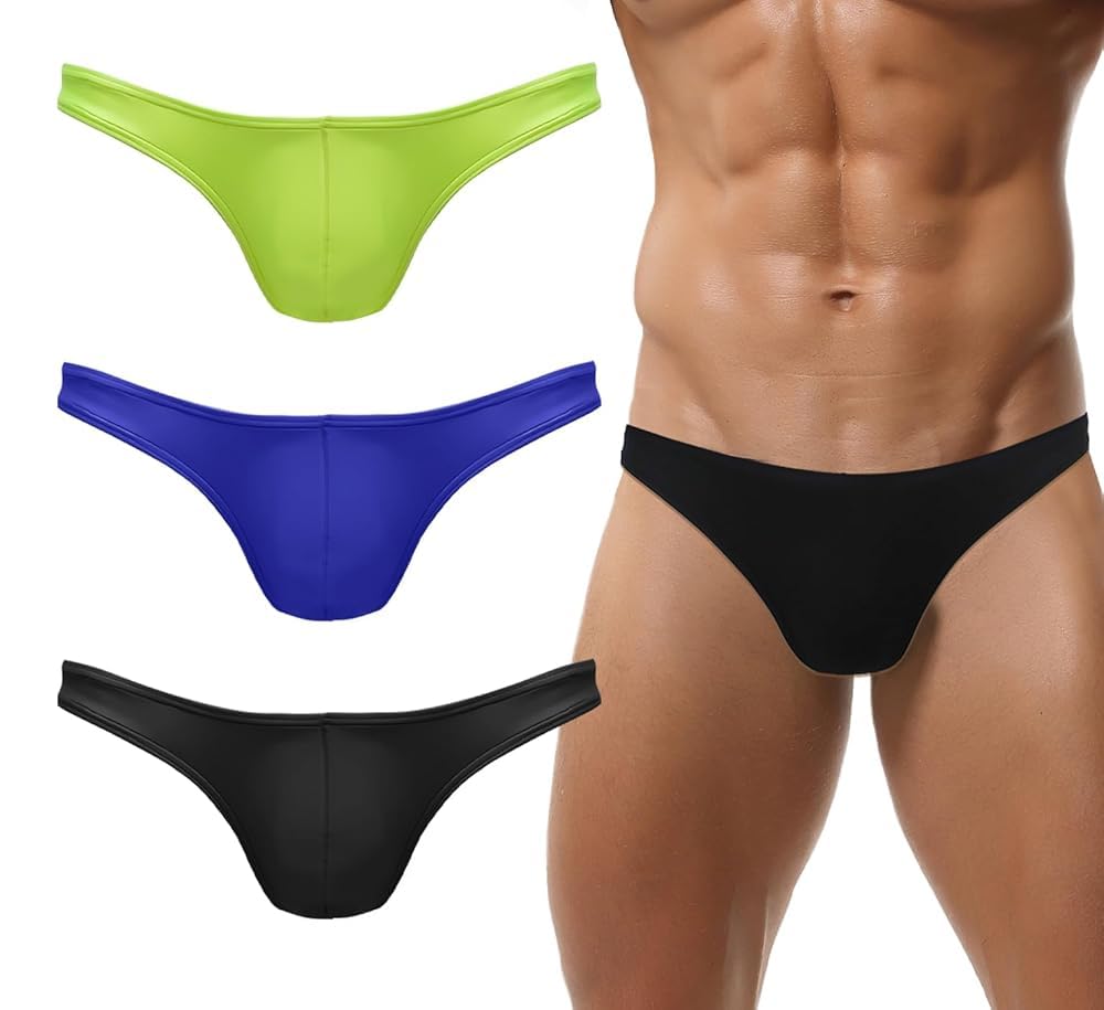 FEOYA Lot de 3 slips de bain sexy pour homme - Mini maillot de bain sexy - Noir blanc rouge - Pour l'été - Pour la plage et la piscine