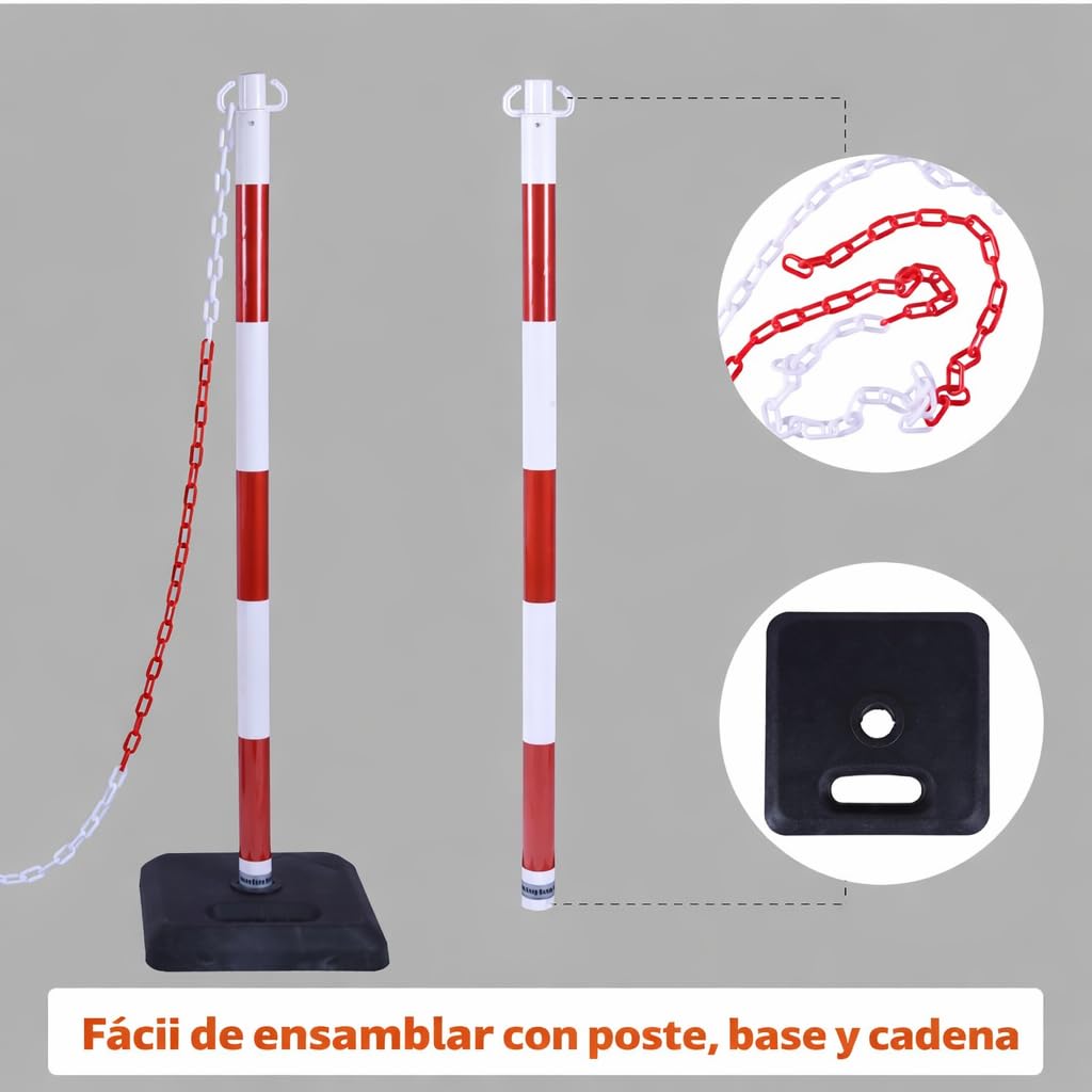 [ 4 piezas] Poste delimitador de tráfico 40 "/100 cm, poste de barrera con cadena atada de 20 FT/600 cm y base rellenable de arena y agua para estacionamiento, construcción de carreteras