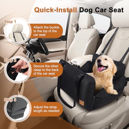 Hunde Autositz für kleine bis mittlere Hunde, Wasserdichter und Waschbarer Autositz mit Aufbewahrungstaschen, Verdickter Hundeautositz Sitzerhöhung Hundebett Auto mit Abnehmbarem Airbag
