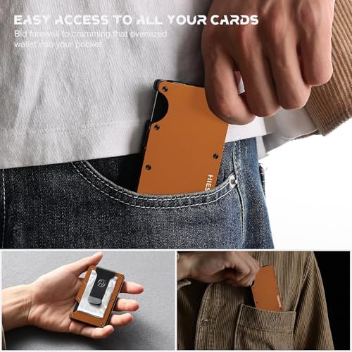 HIESGIE Compatible with MagSafe Wallets, Mens Mag Safe Wallet, RFID Blocking Metal Card Holder with Money Clip, Minimalist Magnetic Phone Wallet Compatible with iPhone 16/15/14/13/12 Series, Orange — view 6