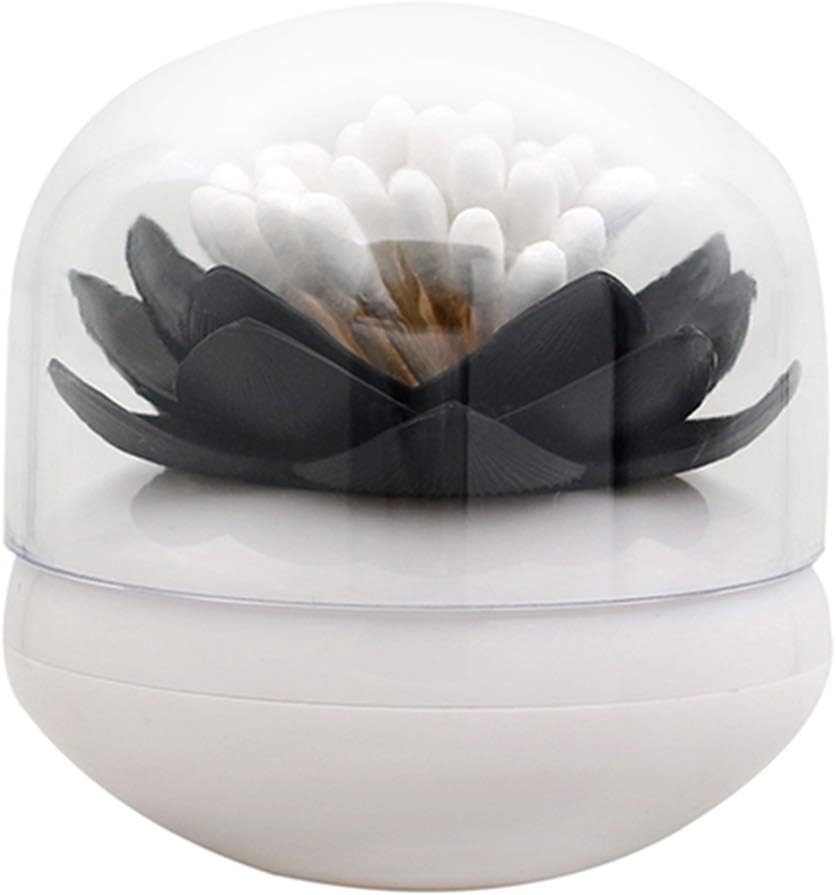 ESTD 1Pc Lotus Toothpick Cotton Bud Swab Holder Storage Box Home Decor (Black)