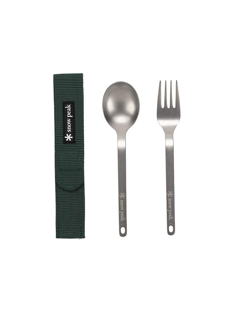 Snow Peak Titanium Fork & Spoon Set, Durable Utensils, Compact, Lightweight, Camping, Hiking, Backpacking, Travel Case