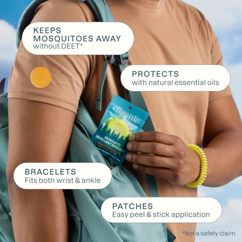 Image of Cliganic Mosquito Repellent Bracelet Stickers Pack for Kids & Adults Multi Color, Natural DEET-Free, Essential Oil Infused 20 Bands with 30 Patches, Citronella Scent