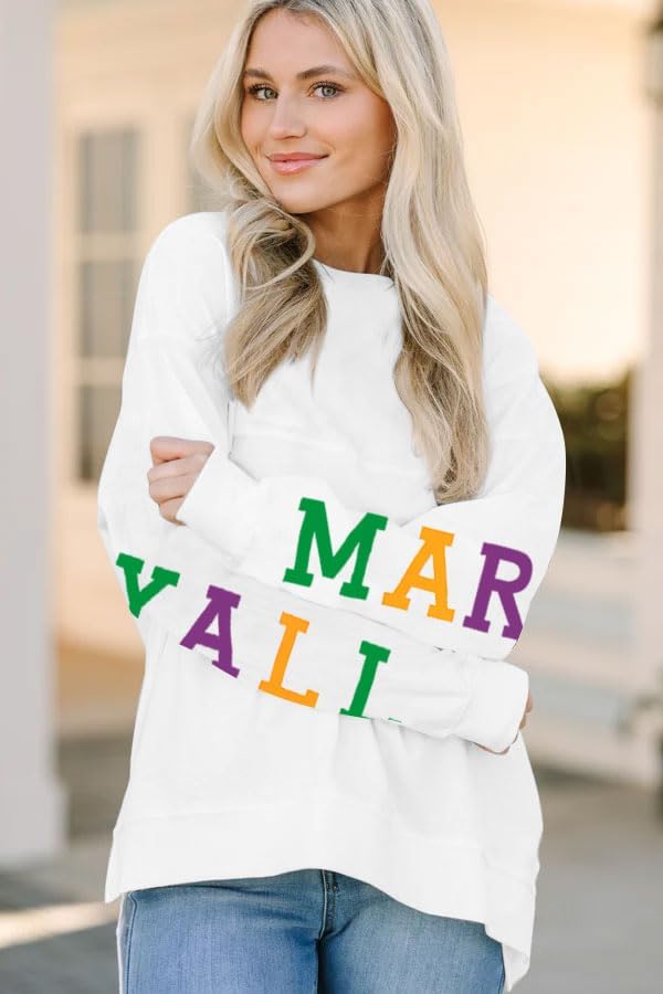 LUKYCILD Mardi Gras Sweatshirt for Women: Mardi Gras Yall Letter Print Sweatshirts New Orleans Outfits Holiday Tee Tops - Image 2