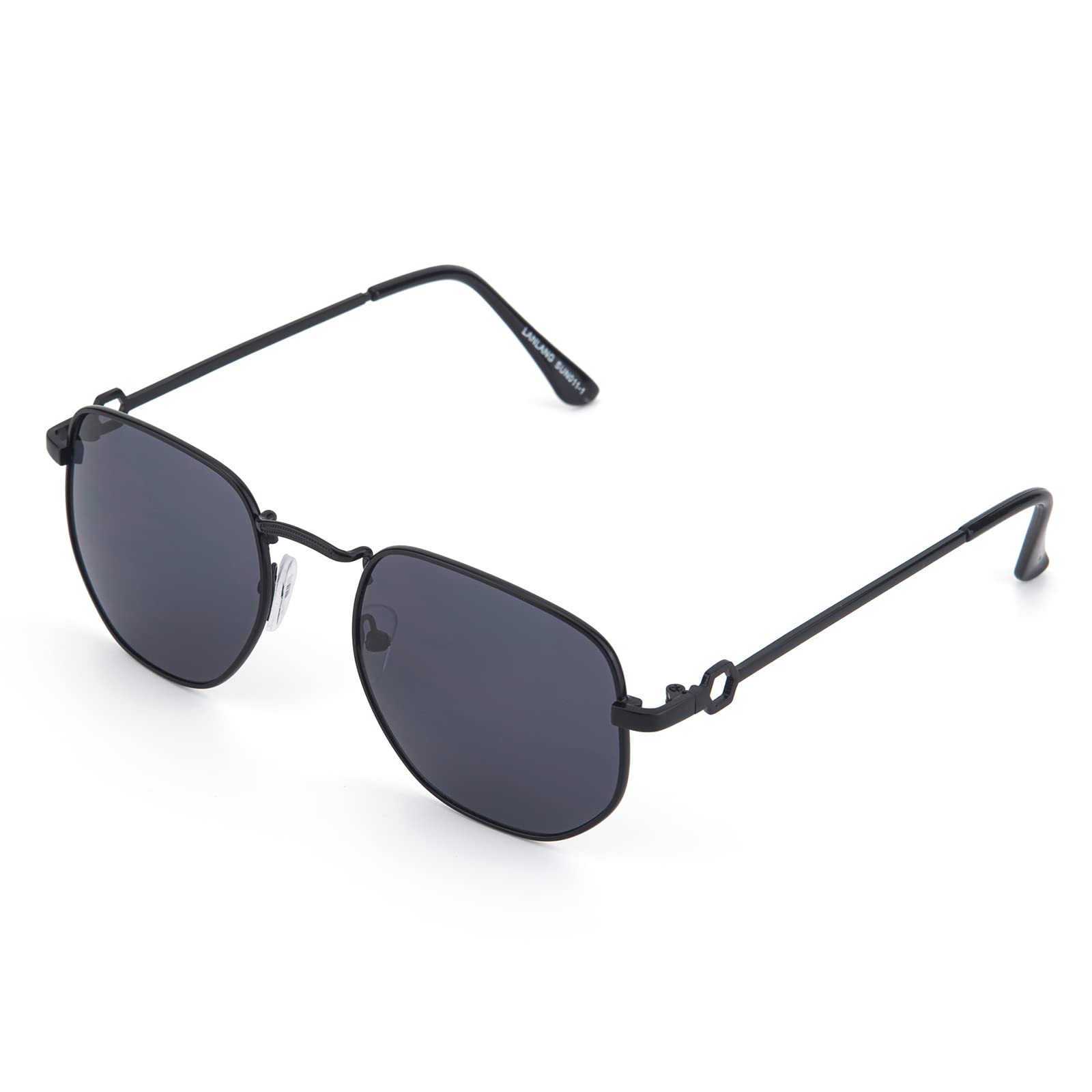 LANLANGPolarised sunglasses for men and women with round black frame and fashionable design, anti-UV, blocking glare black brown SUN013, Black (black 2)
