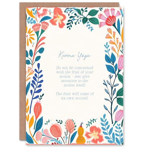 Artery8 Spiritual Birthday Card Karma Yoga Veda Hindu Faith Gods Quote Floral Blank Card For Him Or Her