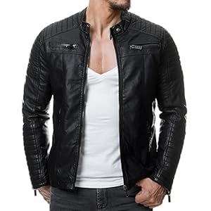 Red Bridge Hommes Veste Simili-Cuir Côtelé Cuir-Véritable Blouson Transition Moto Coton Vestes, Noir – Similicuir, XL