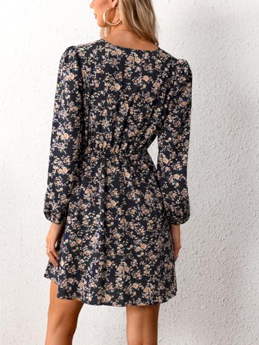 Image of CUPSHE Women Floral Ruffle Summer Dress Surplice V Neck Long Peasant Sleeve Elastic Waist Flowy Casual Holiday Mini Dress
