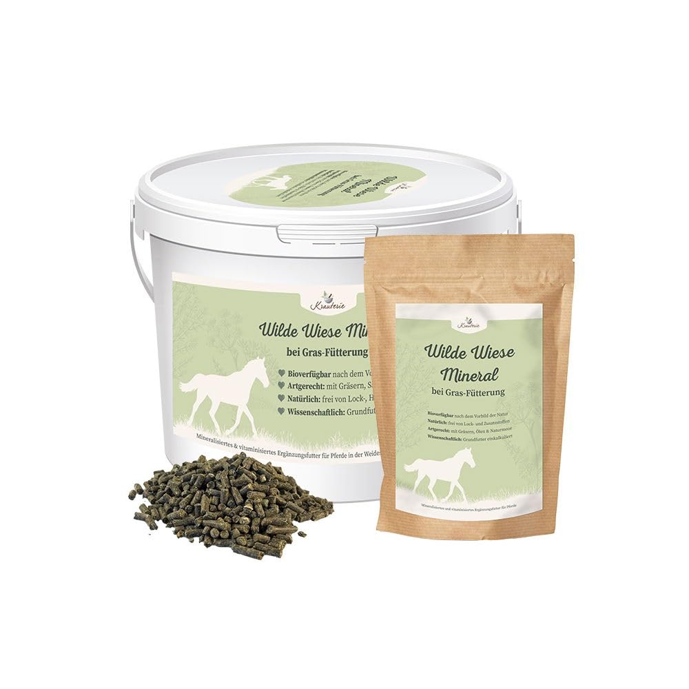 Krauterie Wilde Wiese Mineral - Grasfütterung für Pferde (3500g) | mineralisiertes und vitaminisiertes Ergänzungsfutter für Pferde in Spitzenqualität - getreidefrei, zuckerfrei, melassefrei