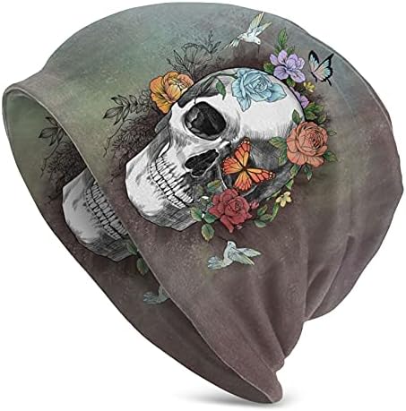 Flower Sugar Skull Beanie Hat Adult Skull Cap Warm Slouchy Knit H...