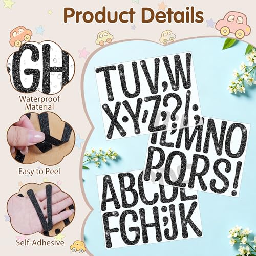 Image of Glitter Letter Stickers, 4 Inch Large Letters for Poster Board (Black)