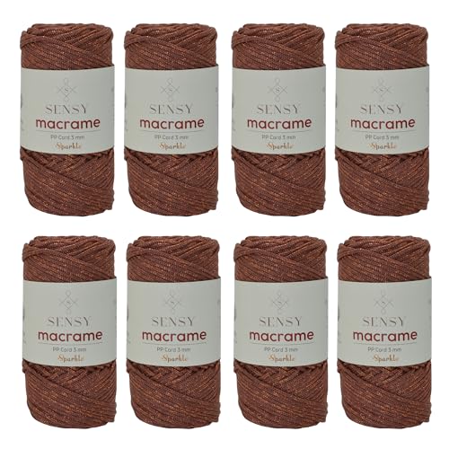 S Sensy 3mm -Premium Polypropylene Macrame Cord 8 Pack Copper Sparkle 131yd