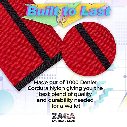 Zaga Customs Bifold Red Cordura Hook & Loop Closure Wallet | Retro Style Wallet | Durable Waterproof Nylon Wallet | Tactical Grade Id-Card Holder Wallet | Made In Usa #TOP3
