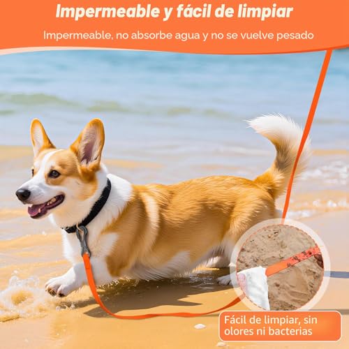 Miniatura 5 de X Xben Correa Perro Adiestramiento 3m 5m 8m 10m 12m 15m 20m 25m 30m, Correa Impermeable Para Perro Con Gancho Bloqueable, Correa Perro Larg Para Nadar, Pasear Y Acampar, Robusta Y Resistente, Naranja
