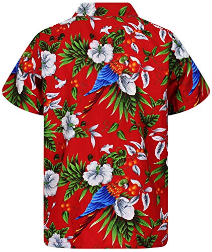 Funky Hawaiian Shirt, Cherry Parrot, Rosso, 4XL